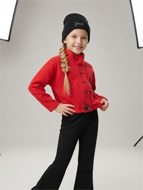 Kız Çocuk Faith Yazılı Üç Iplik Ceket Çelik Interlok Siyah Ispanyol Paça Pantolon Bere 3'lü Takım