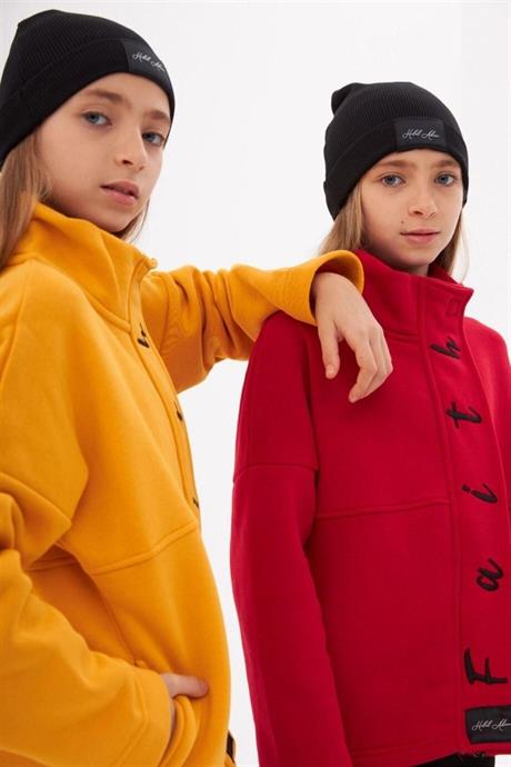 Kız Çocuk Faith Yazılı Üç Iplik Ceket Çelik Interlok Siyah Ispanyol Paça Pantolon Bere 3'lü Takım Sarı 6 Yaş