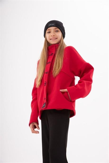 Kız Çocuk Faith Yazılı Üç Iplik Ceket Çelik Interlok Siyah Ispanyol Paça Pantolon Bere 3'lü Takım Kırmızı 12 Yaş