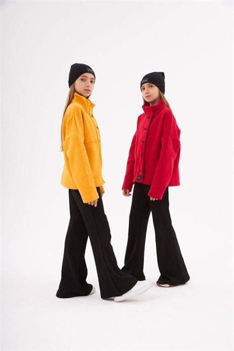 Kız Çocuk Faith Yazılı Üç Iplik Ceket Çelik Interlok Siyah Ispanyol Paça Pantolon Bere 3'lü Takım Kırmızı 6 Yaş