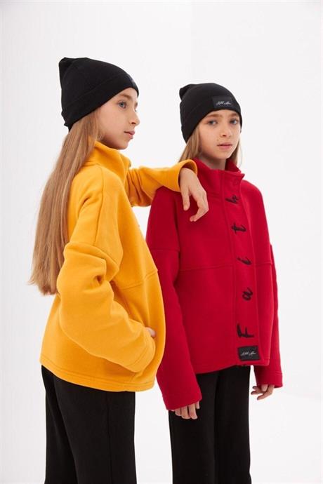 Kız Çocuk Faith Yazılı Üç Iplik Ceket Çelik Interlok Siyah Ispanyol Paça Pantolon Bere 3'lü Takım Kırmızı 14 Yaş