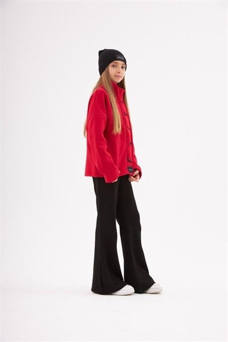 Kız Çocuk Faith Yazılı Üç Iplik Ceket Çelik Interlok Siyah Ispanyol Paça Pantolon Bere 3'lü Takım Kırmızı 10 Yaş