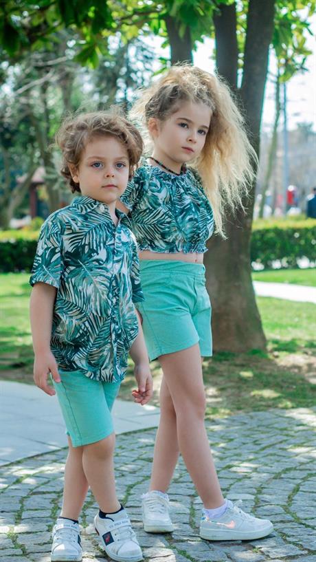 Kız Çocuk Hawai Desenli Bluz Renkli Şort Ikili Takım YEŞİL 6 Yaş