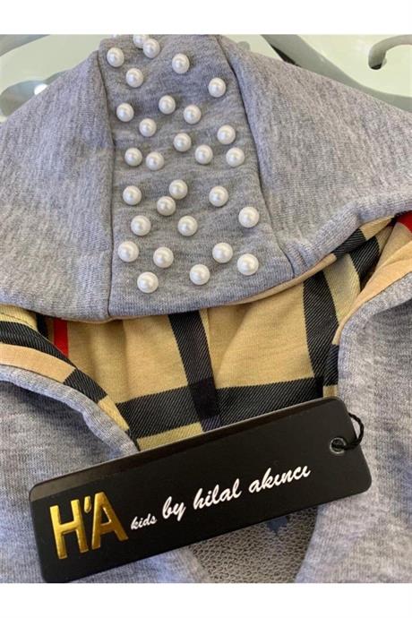 Kız Çocuk Incili Sweat Kot Pantolonlu Ikili Takım GRİ-MAVİ 10 Yaş