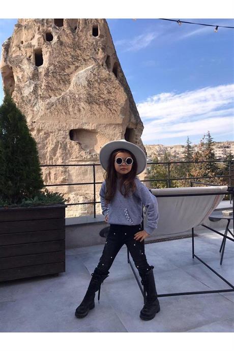 Kız Çocuk Incili Sweat Kot Pantolonlu Ikili Takım GRİ-MAVİ 6 Yaş