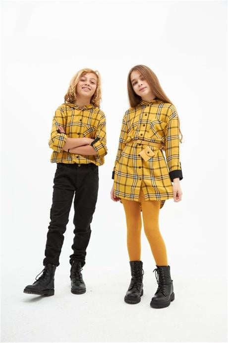 Kız Çocuk Kapüşonlu Çanta Kemerli Elbise Sarı 4 Yaş