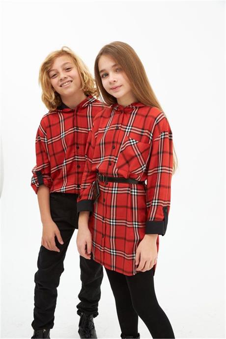 Kız Çocuk Kapüşonlu Çanta Kemerli Elbise Kiremit 10 Yaş