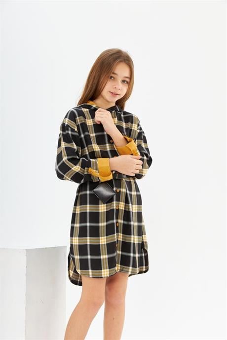 Kız Çocuk Kapüşonlu Çanta Kemerli Elbise Siyah 6 Yaş