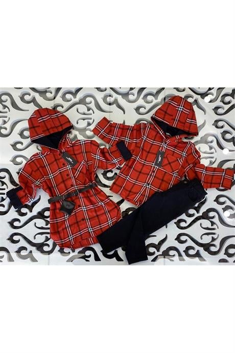 Kız Çocuk Kapüşonlu Çanta Kemerli Elbise Kiremit 12 Yaş