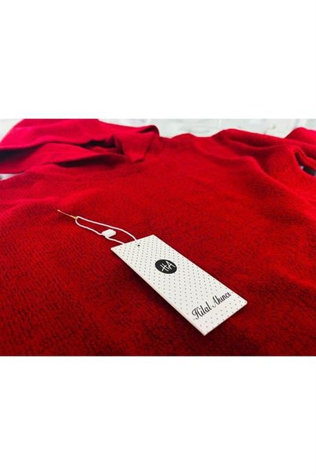 Kız Çocuk Kapüşonlu Cepli Sweatshirt Triko Pantolon 2'li Takım Kırmızı 12 Yaş