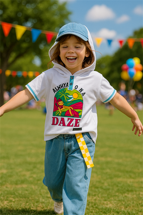 Kız Çocuk Kapüşonlu Mantar Baskılı Tişört Kot Pantolon Mavi Şapka 3'lü Takım Sarı 14 Yaş