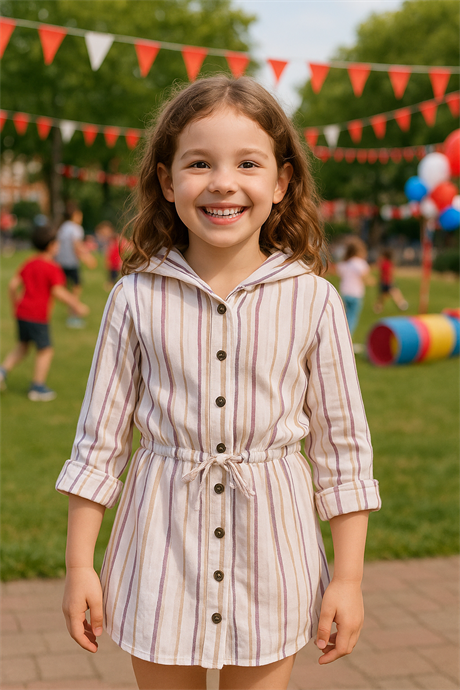 Kız Çocuk Kapüşonlu Simli Gömlek Elbise Sarı 10 Yaş