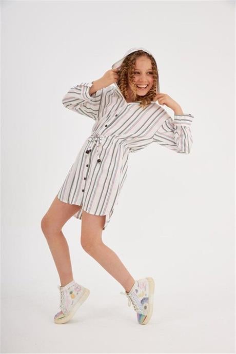 Kız Çocuk Kapüşonlu Simli Gömlek Elbise Pembe 8 Yaş