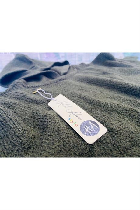 Kız Çocuk Kapüşonlu Triko Sweatshirt Asimetrik Kesim Kot Etek 2'li Takım Haki 6 Yaş