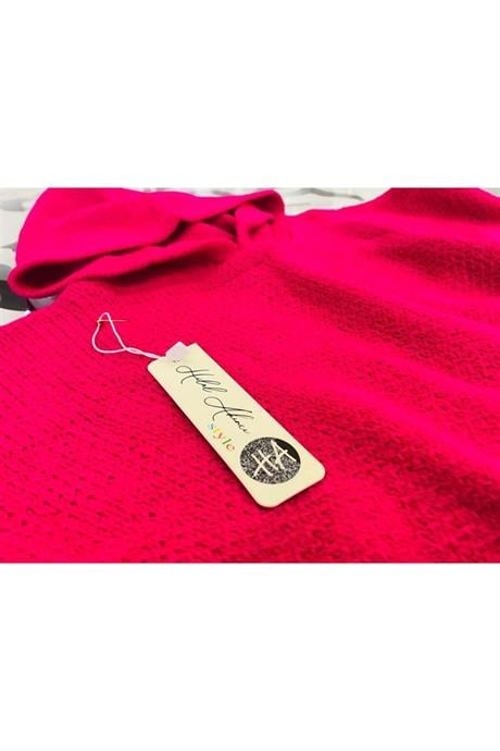 Kız Çocuk Kapüşonlu Triko Sweatshirt Asimetrik Kesim Kot Etek 2'li Takım Fuşya 12 Yaş