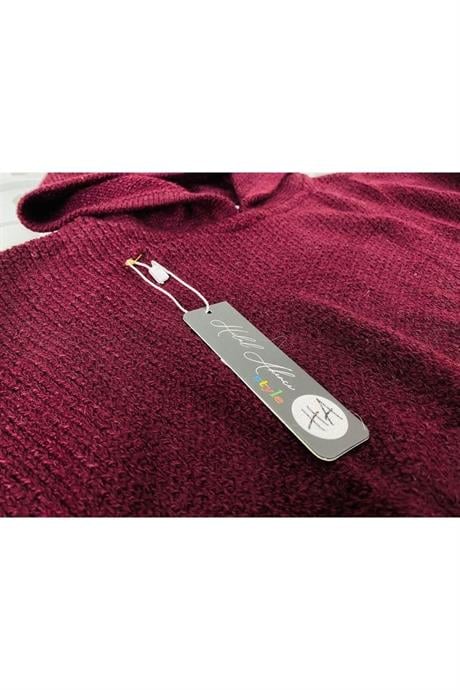 Kız Çocuk Kapüşonlu Triko Sweatshirt Kot Pantolon 2'li Takım Bordo 10 Yaş