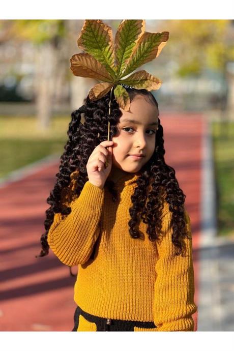Kız Çocuk Kapüşonlu Triko Sweatshirt Renkli Cepli Etek 3'lü Takım HARDAL 10 Yaş
