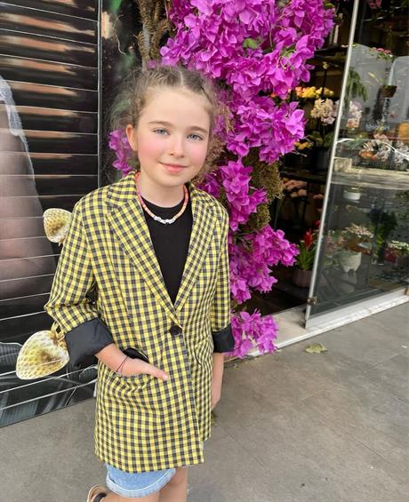Kız Çocuk Kareli Blazer Ceket Sarı 4 Yaş