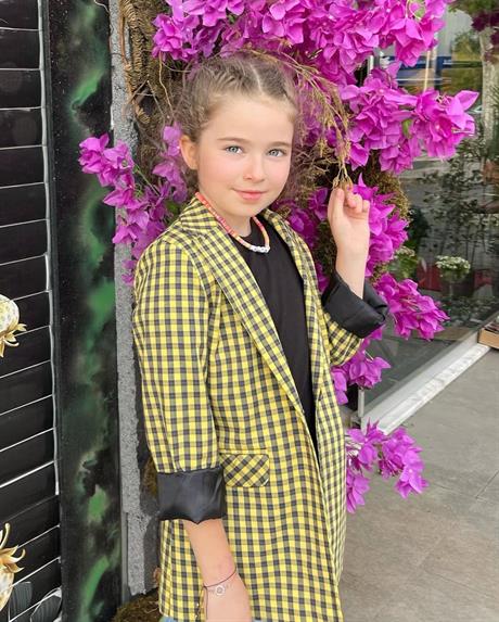 Kız Çocuk Kareli Blazer Ceket Sarı 8 Yaş