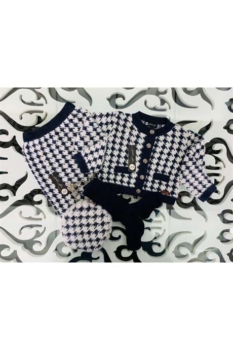 Kız Çocuk Kazayağı Model Crop Ceket Triko Etek Çanta 3'lü Takım Lacivert 10 Yaş