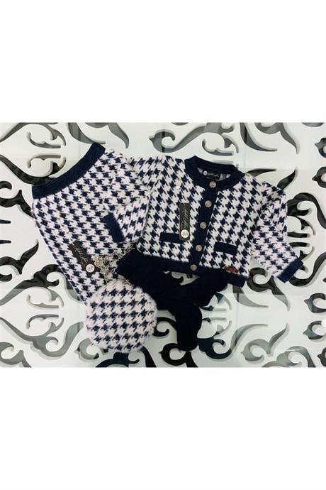 Kız Çocuk Kazayağı Model Crop Ceket Triko Etek Çanta 3'lü Takım