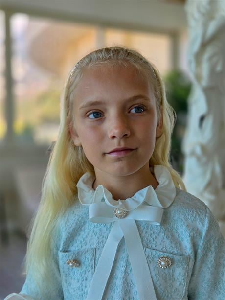 Kız Çocuk Kısa Kol Cepli Elbise Mavi 12 Yaş