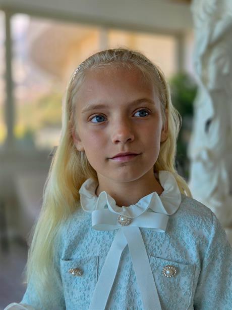 Kız Çocuk Kısa Kol Cepli Elbise Mavi 4 Yaş