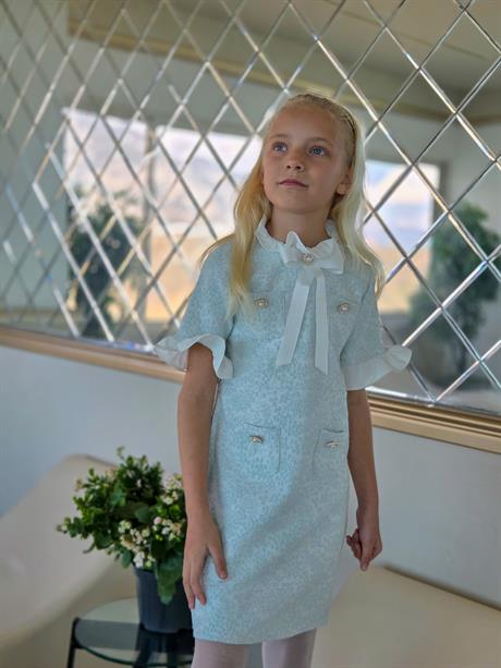 Kız Çocuk Kısa Kol Cepli Elbise Mavi 12 Yaş