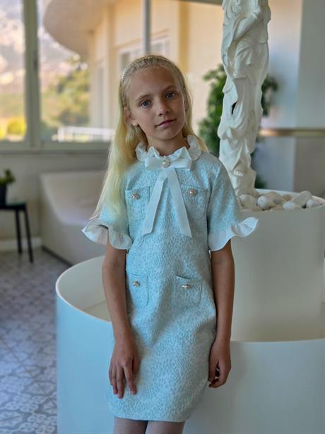 Kız Çocuk Kısa Kol Cepli Elbise Mavi 4 Yaş