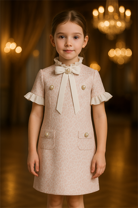 Kız Çocuk Kısa Kol Cepli Elbise Pembe 4 Yaş