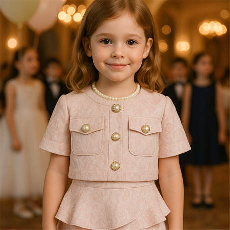 Kız Çocuk Kısa Kollu Cepli Takım Pembe 12 Yaş