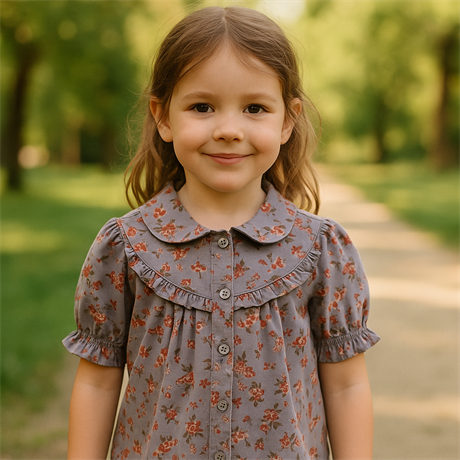 Kız Çocuk Kısa Kollu Çiçekli Gömlek Mor 12 Yaş