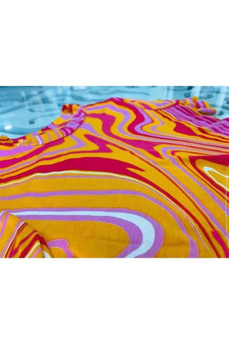 Kız Çocuk Kısa Kollu Desenli Body Geniş Paça Kot Pantolon 2'li Takım Turuncu 14 Yaş
