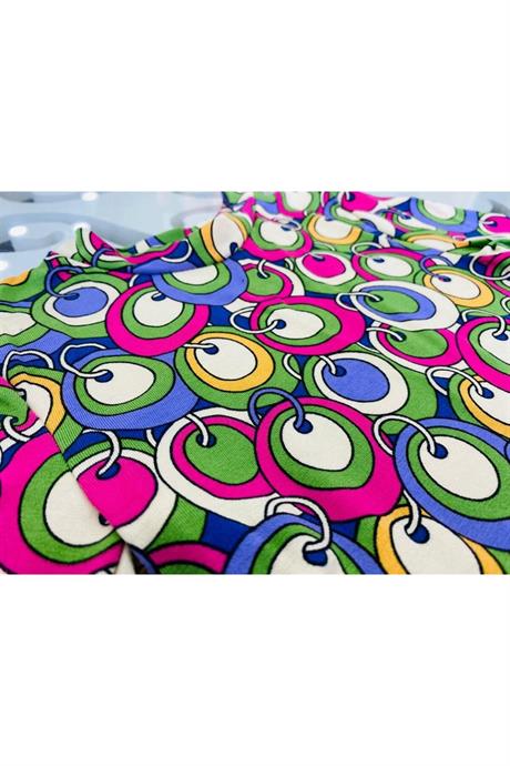 Kız Çocuk Kısa Kollu Desenli Body Geniş Paça Kot Pantolon 2'li Takım Yeşil 4 Yaş