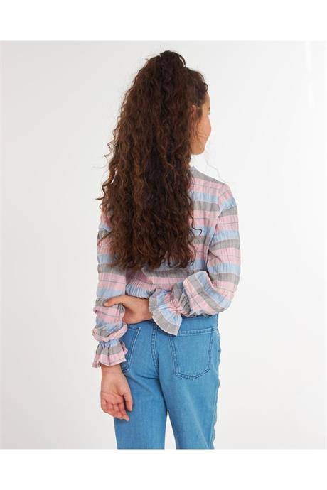 Kız Çocuk Kolları Ve Beli Gipeli Gömlek Geniş Paça Kot Pantolon Toka 3'lü Takım Pembe 14 Yaş