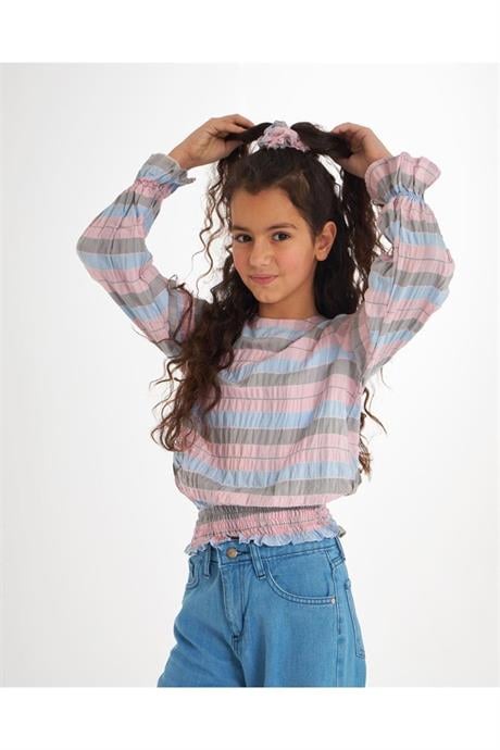 Kız Çocuk Kolları Ve Beli Gipeli Gömlek Geniş Paça Kot Pantolon Toka 3'lü Takım Pembe 6 Yaş