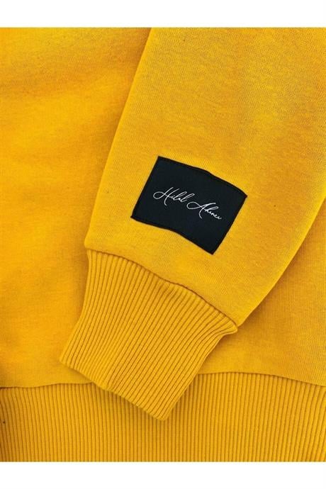 Kız Çocuk Kot Yakalı Şardonlu Sweatshirt Piliseli Kot Etek 2'li Takım Hardal 14 Yaş