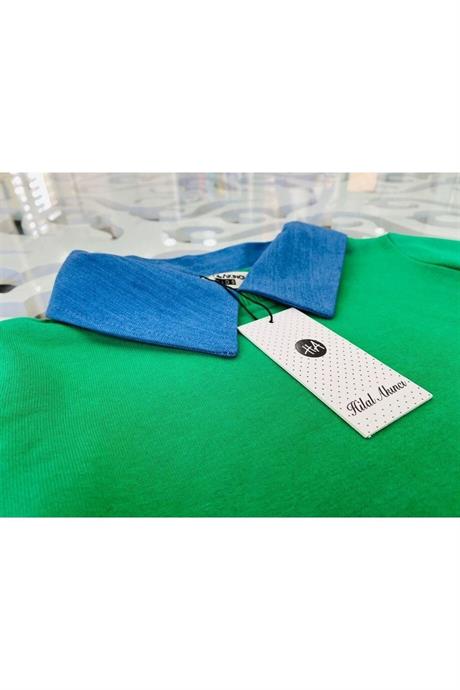 Kız Çocuk Kot Yakalı Şardonlu Sweatshirt Piliseli Kot Etek 2'li Takım