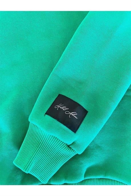 Kız Çocuk Kot Yakalı Şardonlu Sweatshirt Piliseli Kot Etek 2'li Takım Yeşil 6 Yaş