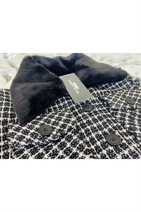 Kız Çocuk Kürk Yakalı Kumaş Crop Ceket Siyah Ispanyol Paça Tayt 2'li Takım Siyah 6 Yaş