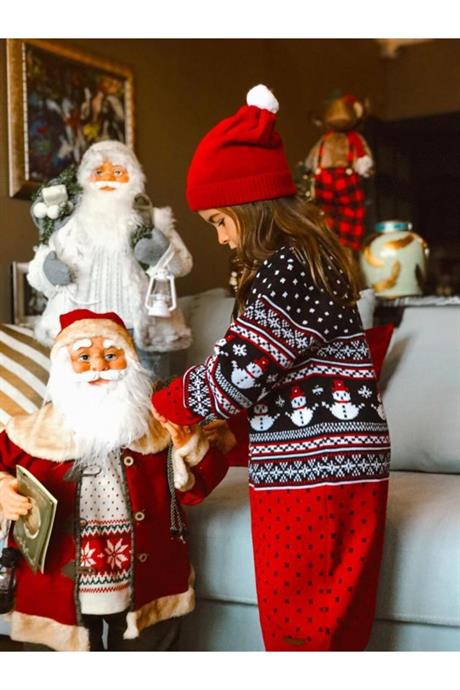 Kız Çocuk Lacivert 3lü Set Yılbaşı Kardan Adam Model Takım LACİVERT 6 Yaş