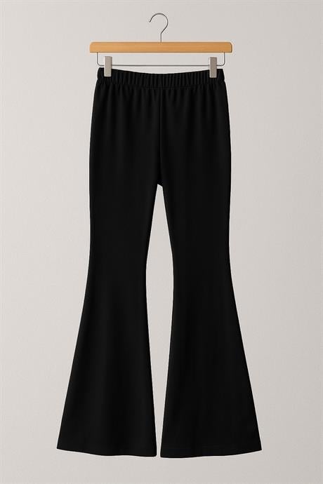 Kız Çocuk Likralı Çelik Örme İspanyol Paça Tayt Siyah 4 Yaş