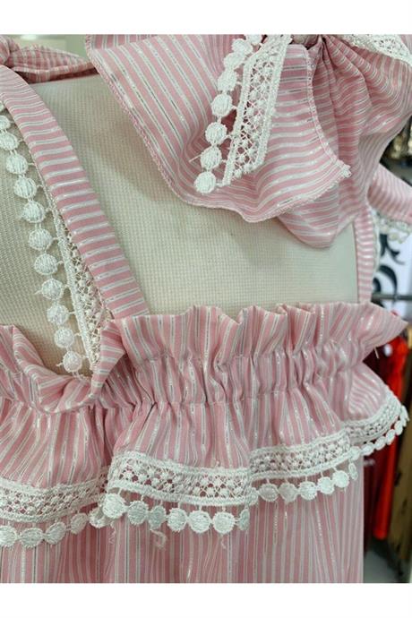 Kız Çocuk Mavi Çizgili Elbise PEMBE 4 Yaş