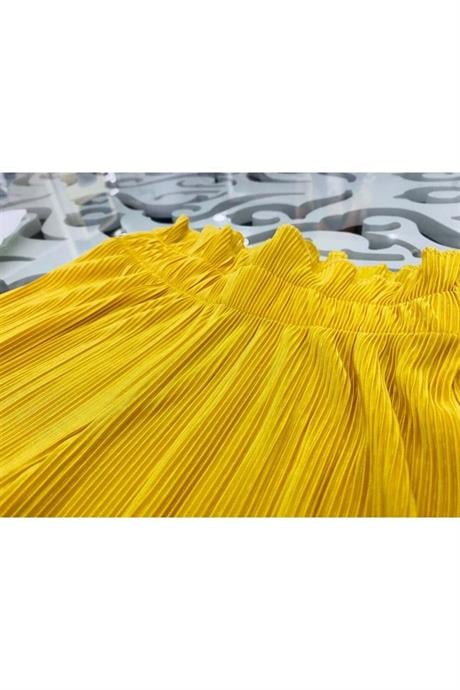 Kız Çocuk Nakış Detaylı Beyaz Gömlek Rahat Kalıp Bol Paça Pantolon 2'li Takım Sarı 8 Yaş