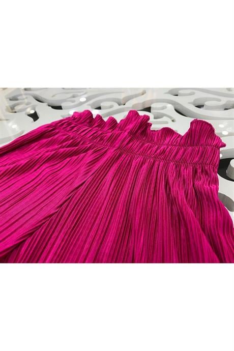 Kız Çocuk Nakış Detaylı Beyaz Gömlek Rahat Kalıp Bol Paça Pantolon 2'li Takım Fuşya 12 Yaş