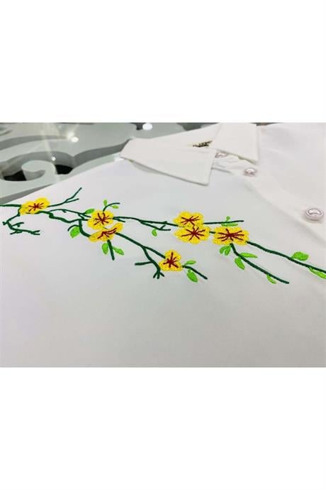 Kız Çocuk Nakış Detaylı Beyaz Gömlek Rahat Kalıp Bol Paça Pantolon 2'li Takım Sarı 12 Yaş