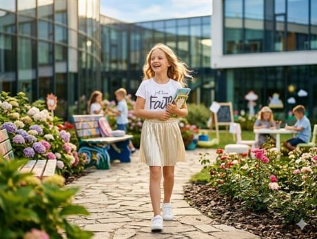 Kız Çocuk Nakışlı %100 Pamuk Tişört ve Plise Etek 2`li Takım