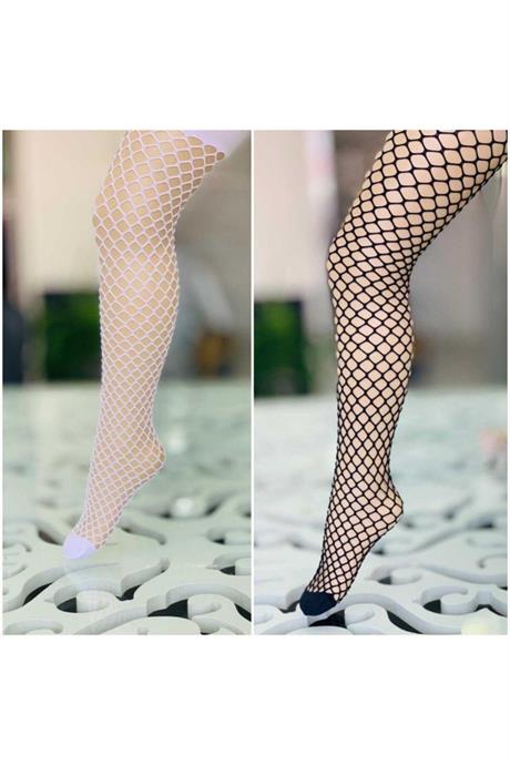 Kız Çocuk Neon File Külotlu Çorap Ikili Takım SİYAH BEYAZ 4 Yaş