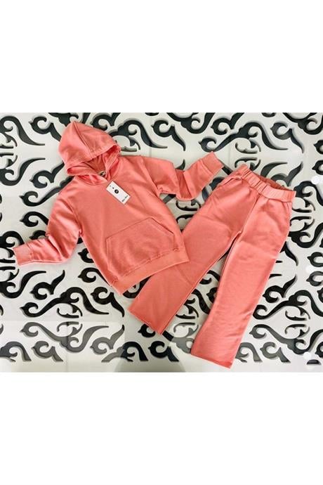 Kız Çocuk Oversize 3 Iplik Ikili Eşofman Takım Somon 14 Yaş