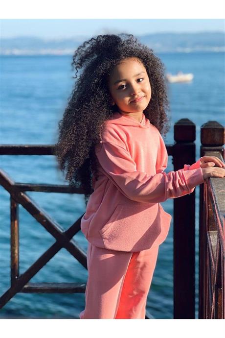Kız Çocuk Oversize 3 Iplik Ikili Eşofman Takım Somon 4 Yaş